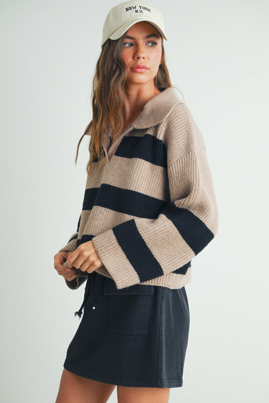 Buttermelon Drop Shoulder Wide Collar Sweater