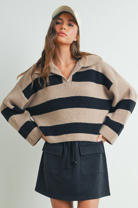 Buttermelon Drop Shoulder Wide Collar Sweater