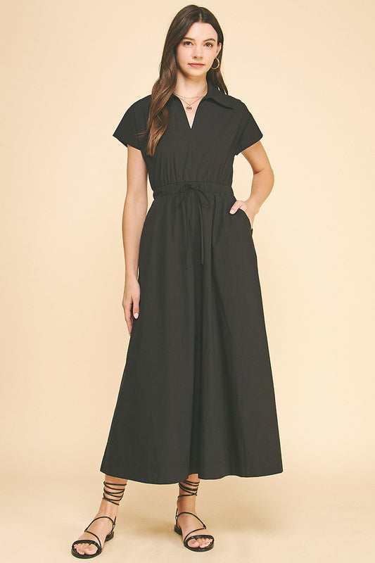 Pinch Midi Dress with Open Back