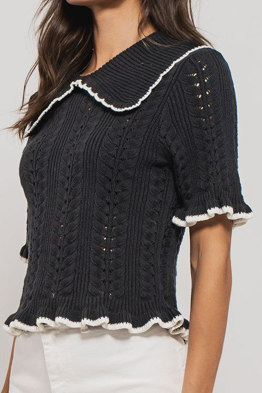 Urban Daisy Crochet Knit S/S Top