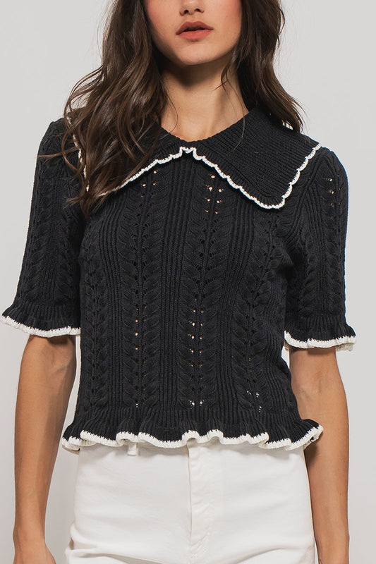 Urban Daisy Crochet Knit S/S Top