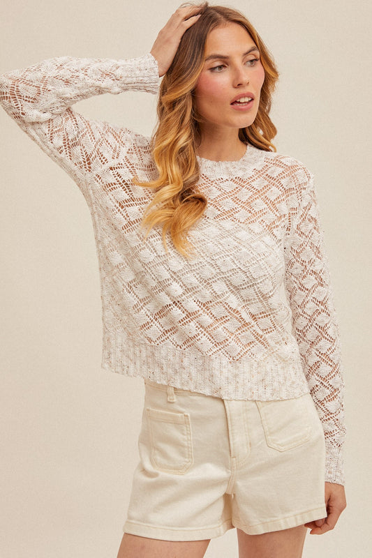 Hem & Thread Open Crochet Knit Sweater