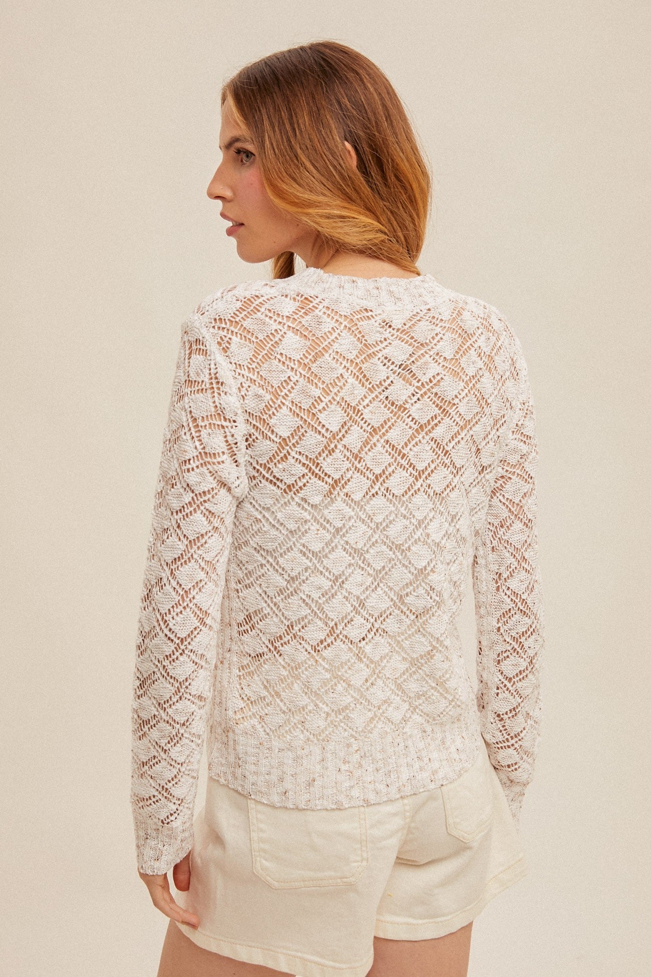 Hem & Thread Open Crochet Knit Sweater