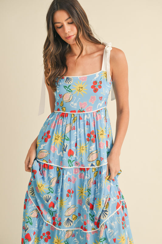 AnnieWear Picnic Print Midi Dress