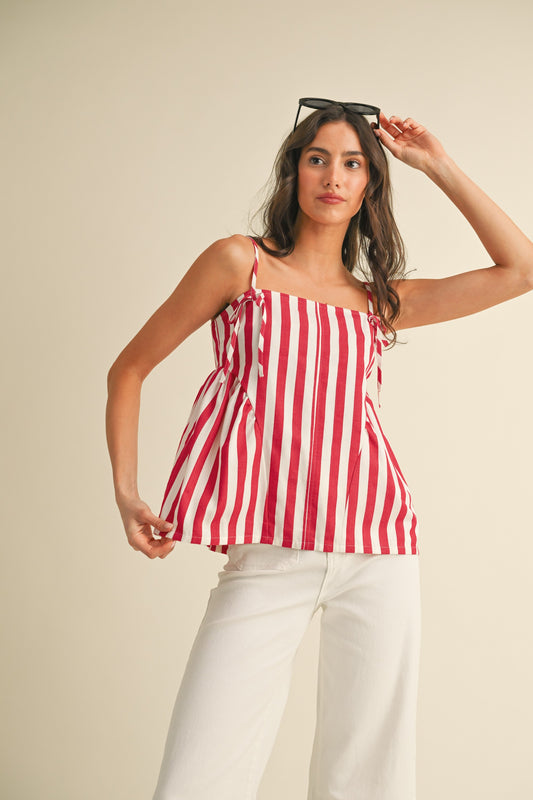 Stripe Gathered Side Detail Top