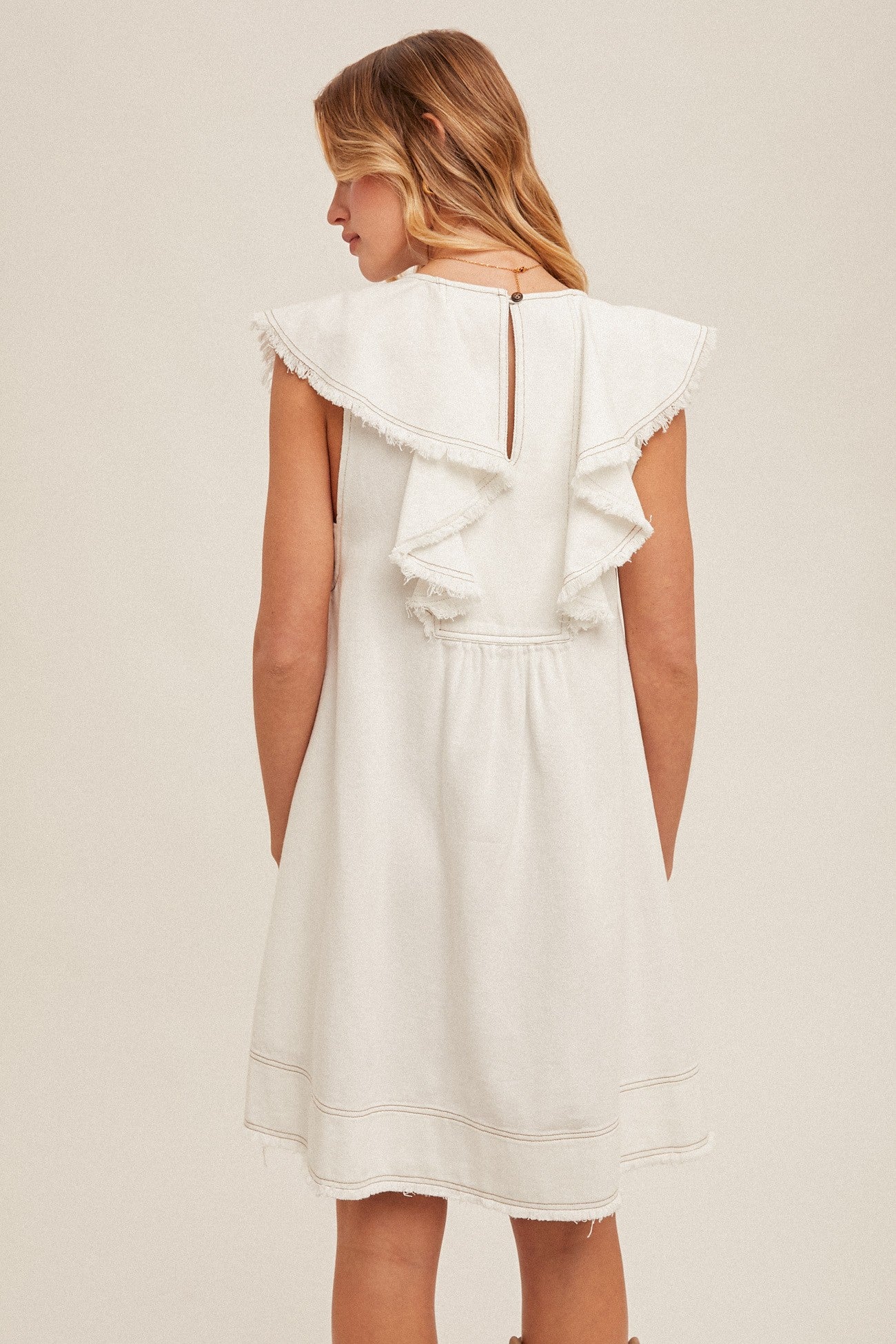 Hem & Thread Fringe Hem Ruffle Shift Dress