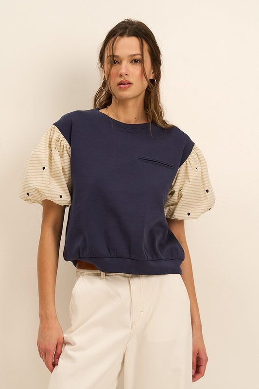 The Greii Heart Detail Puff Sleeve Knit Top