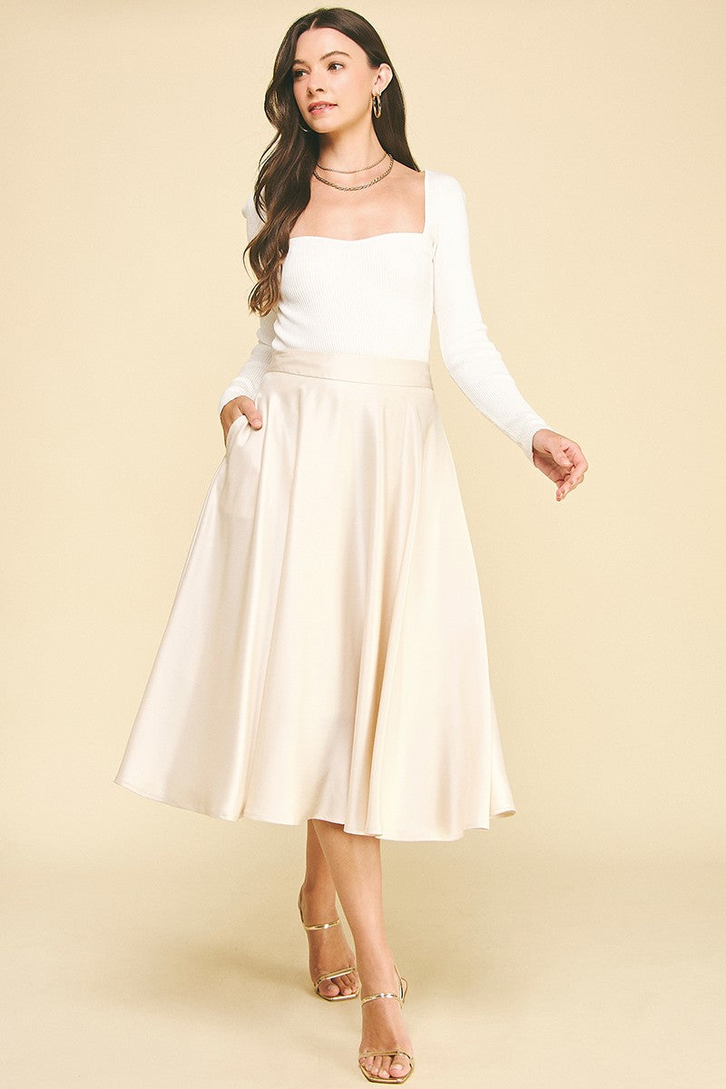 Pinch Silky Pleated Midi Skirt