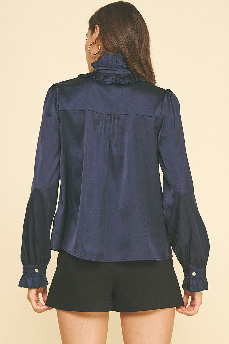 Pinch Silky Ruffled Button Down Shirt