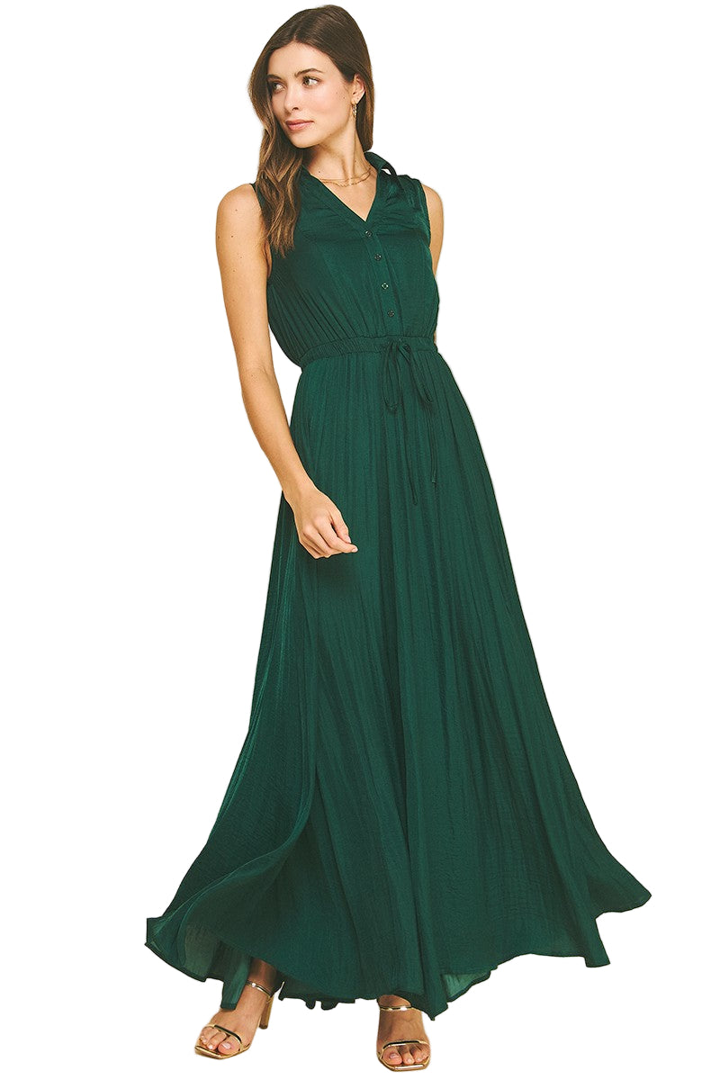 Pinch Solid Button Down Maxi Dress
