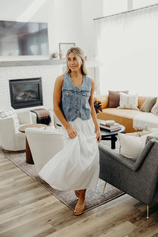 Mika Rose Denim Vest in Medium Wash