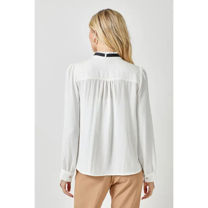 Mystree Neck Ruffle and Ribbon Blouse