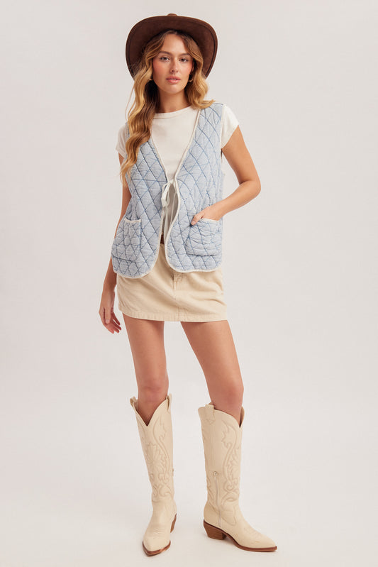 Hem & Thread Quilted Denim Vest
