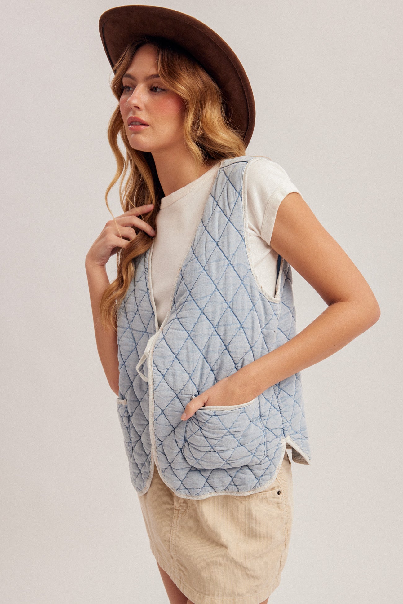Hem & Thread Quilted Denim Vest