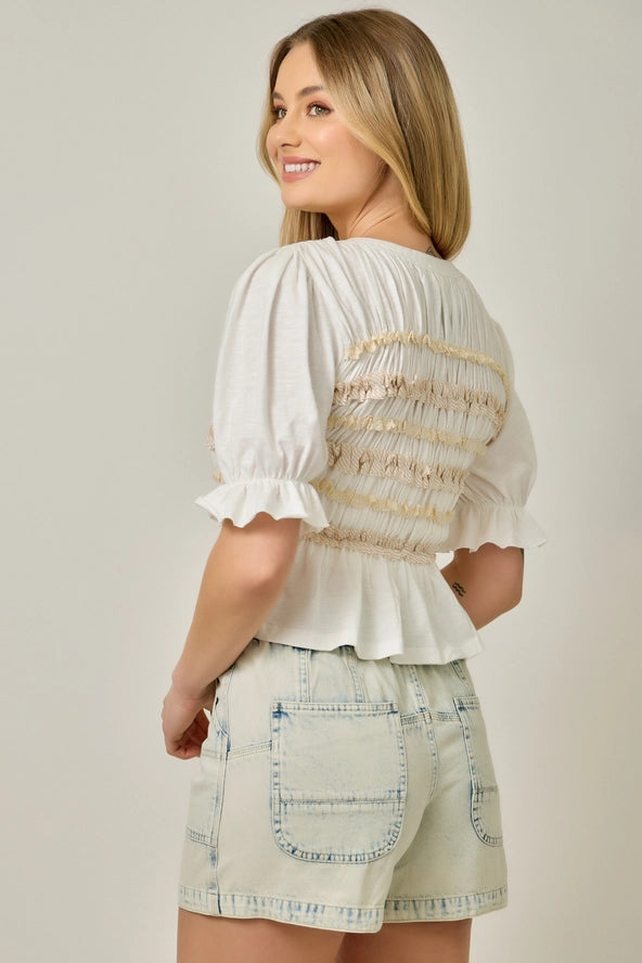 Mystree Lace and Poplin Stripe Top