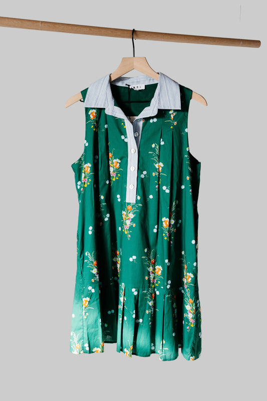 THML Sleeveless Contrast Collar Floral Dress