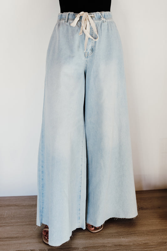 By Together Denim Drawstring Wide Leg Pants