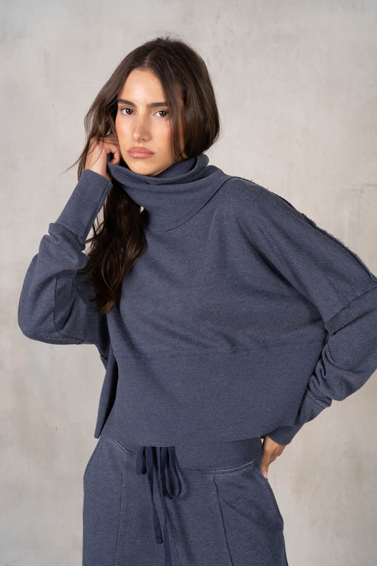LaBiz Terry and Rib Turtleneck Sweatshirt