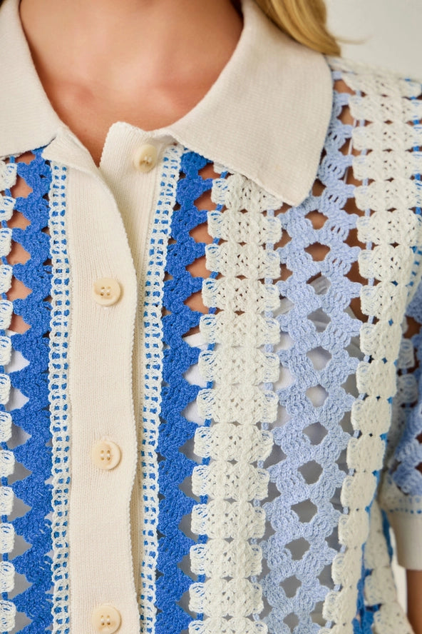 Mystree Crochet Buttoned Polo Knit Shirt