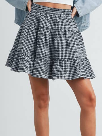 Buttermelon High Waist Tiered Check Skirt