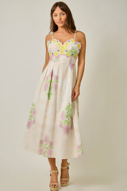 Mystree Embroidered Floral Midi Dress