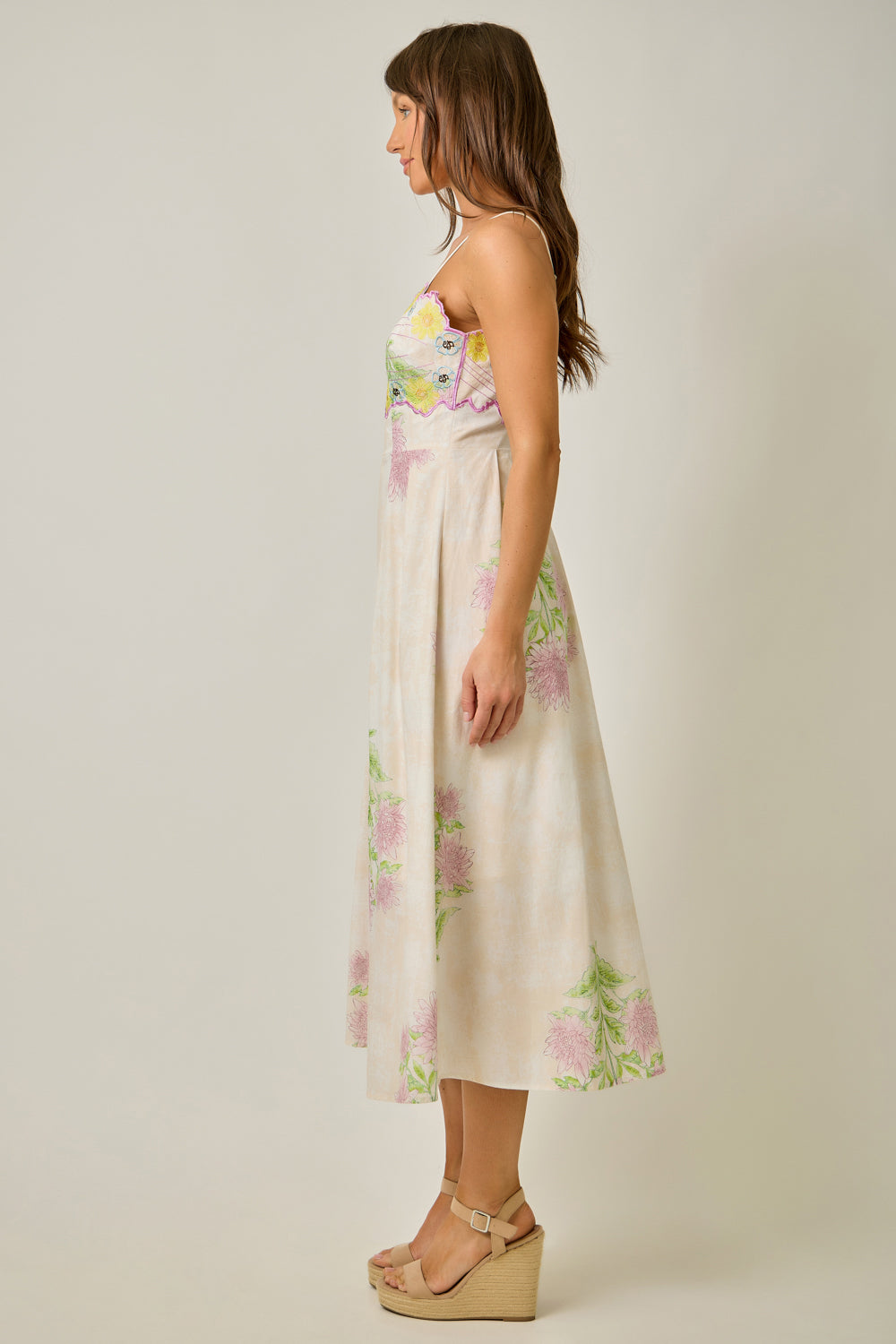 Mystree Embroidered Floral Midi Dress