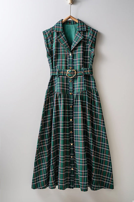 Dashing Plaid Belted A-Line Dress