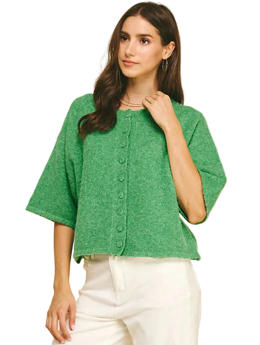 Pinch Button Down Short Sleeve Sweater