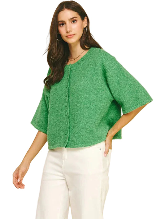 Pinch Button Down Short Sleeve Sweater