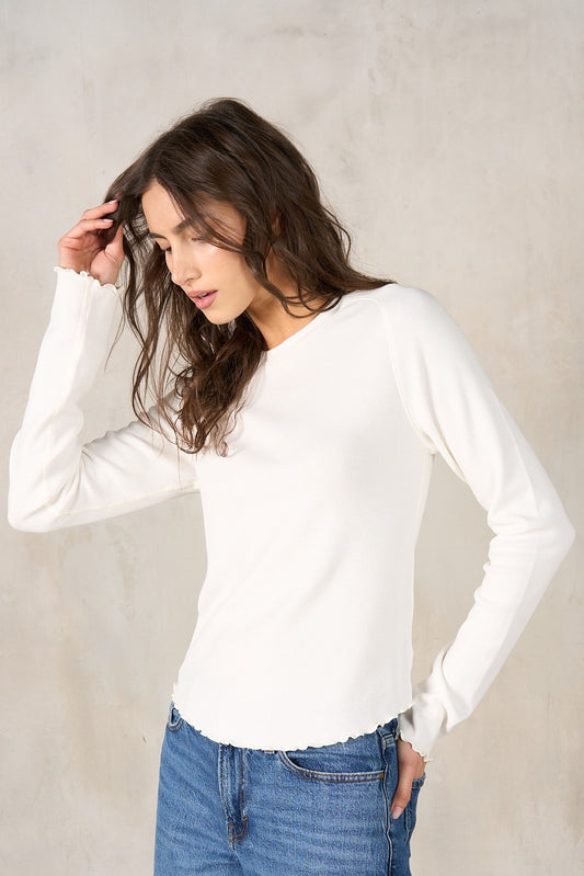 LaBiz Curved Raglan LS Waffle Top