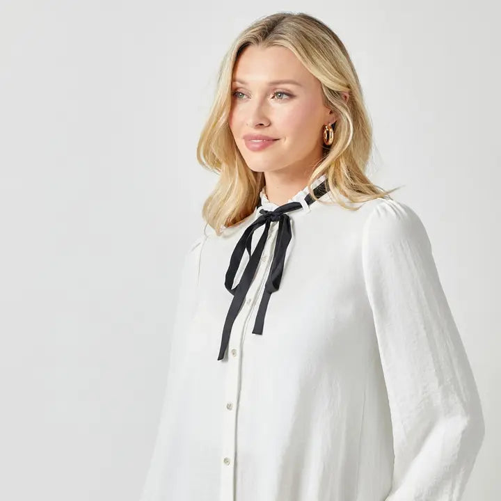 Mystree Neck Ruffle and Ribbon Blouse