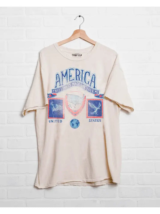 LivyLu 4th of July America Patch Off Graphic Tee