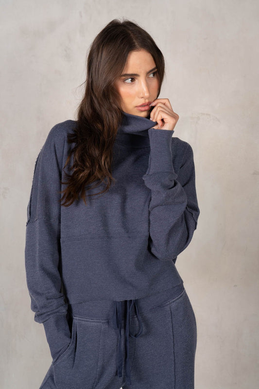 LaBiz Terry and Rib Turtleneck Sweatshirt