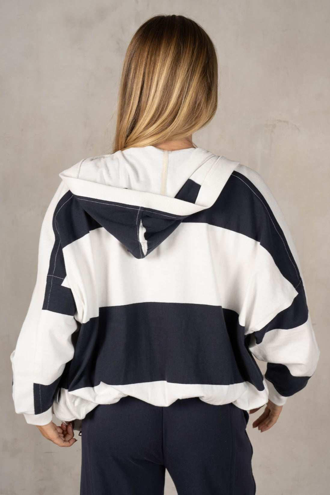 Lalamia Yarn-Dye Slouchy Ribbed Hoodie Jacket