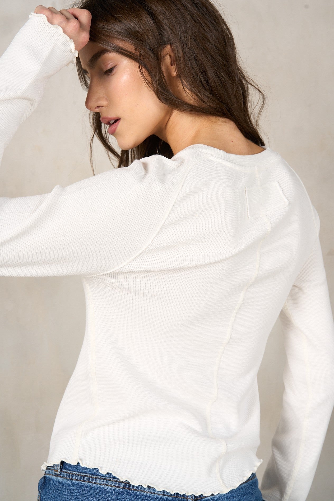 LaBiz Curved Raglan LS Waffle Top