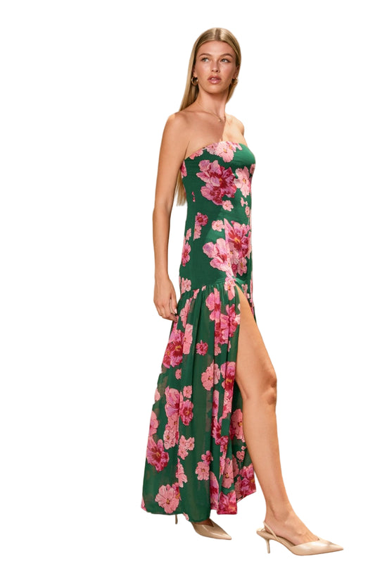Dress Forum Desert Bloom Strapless Drop Waist Maxi Dress