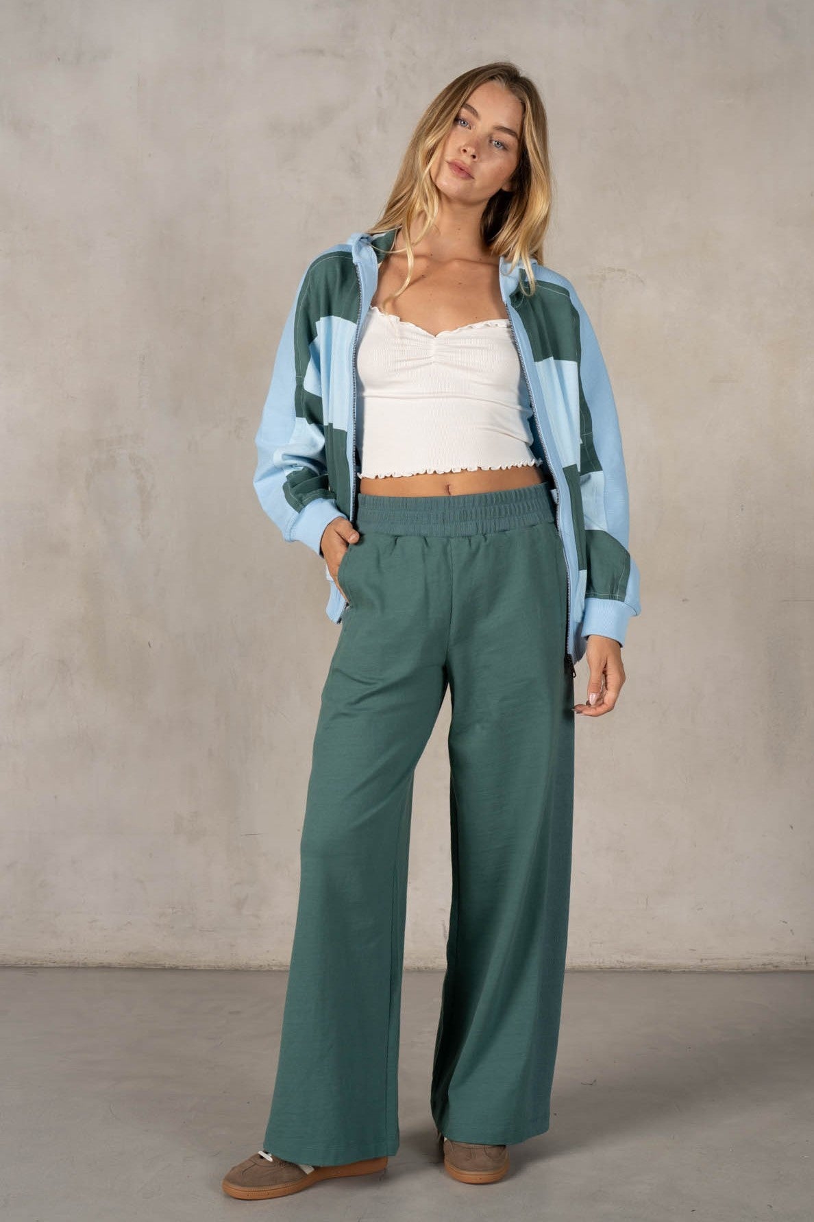 Lalamia Yarn-Dye Slouchy Ribbed Hoodie Jacket
