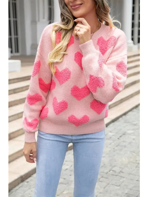 Miss Sparkling Pink Heart Knit Sweater