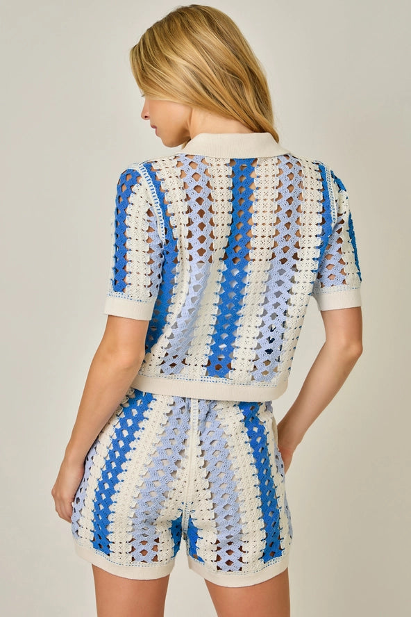 Mystree Crochet Buttoned Polo Knit Shirt