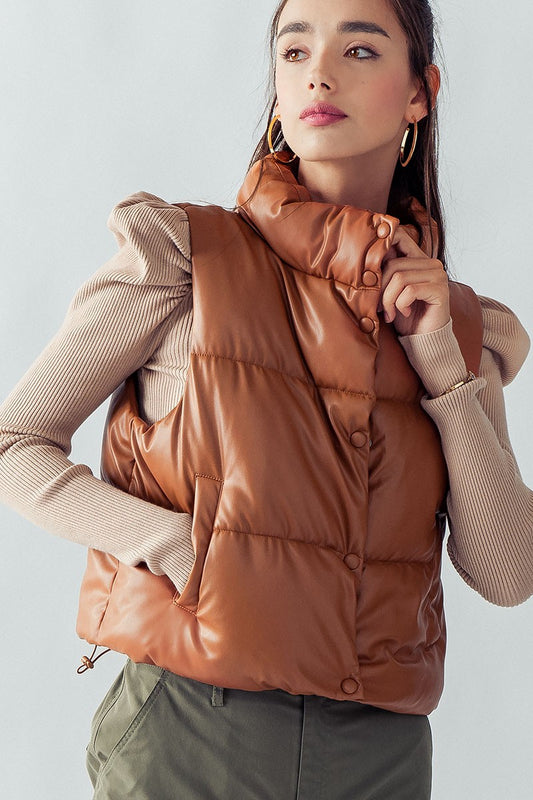 Love Tree Stand Collar Cropped Puffer Vest
