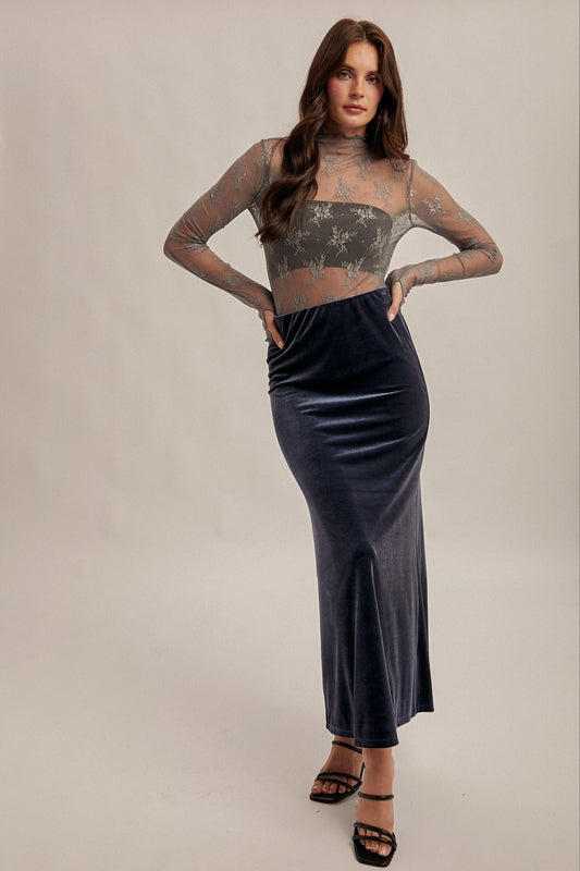 HEM & THREAD VELVET MAXI SKIRT