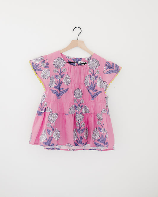 THML Ruffle Sleeves Floral Pattern Top