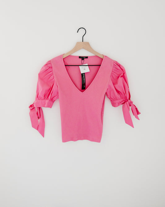 Papermoon Camilla V-Neck Puff Sleeve Top