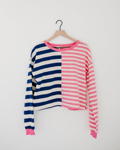 Mystree Mixed Stripe Color Block Terry Pullover