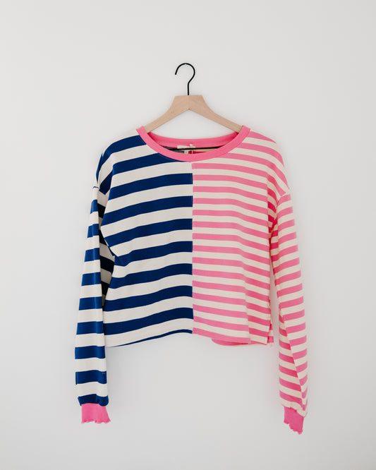 Mystree Mixed Stripe Color Block Terry Pullover