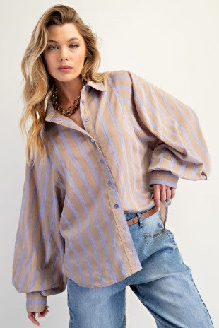 Easel Yard Dye Stripe Button Down Shirt
