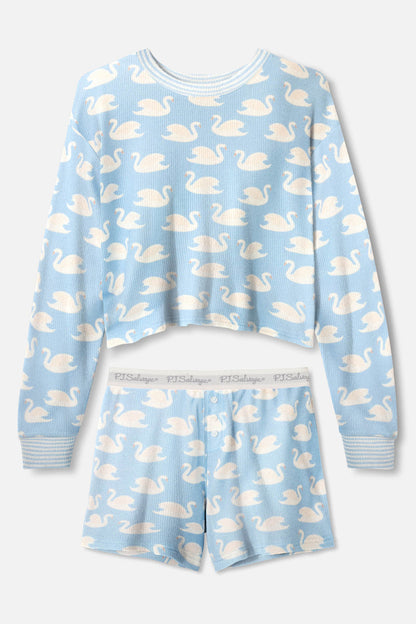 PJ Salvage Boyfriend Boxer Swans-A-Swimming PJ Short Set