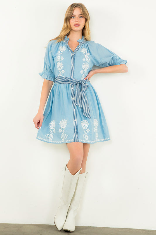 THML Button Up Embroidered Dress