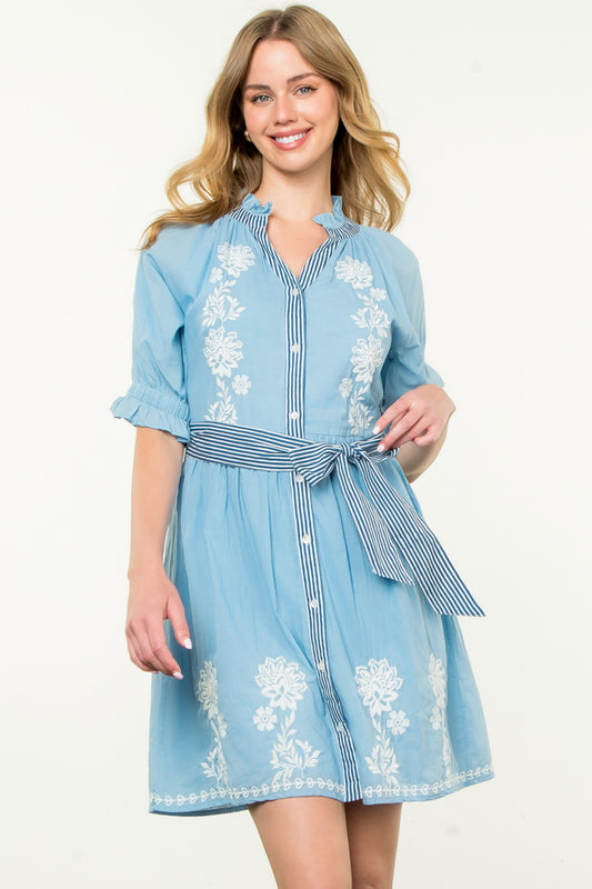 THML Button Up Embroidered Dress