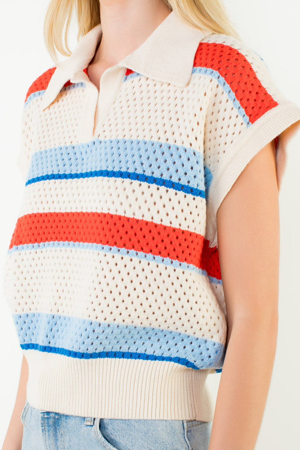 THML Collared V-Neck Knit Top